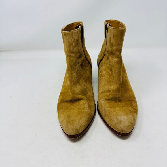 J.Crew Factory Tan Suede Ankle Boots Women’s Size 7.5 Low Heel Zip Booties - Picture 2 of 11